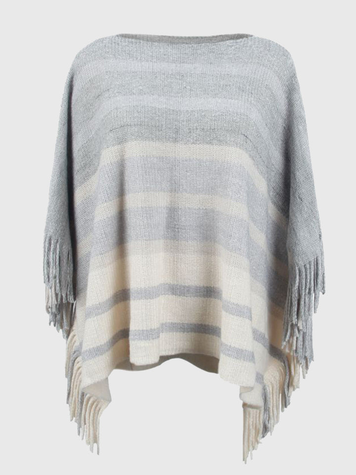 Poncho Donna in Maglia con Frange Stile Elegante