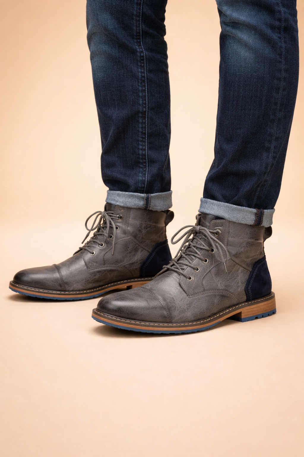 Stivali Stringati Uomo Pelle Stile Vintage