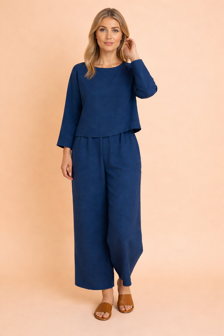 Completo Donna in Lino Camicetta e Pantaloni Vestibilità Ampia