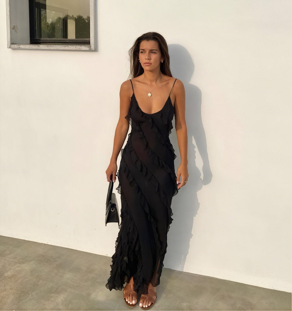 Susanna – Abito Maxi A Balze Con Spalline Sottili E Vestibilità Ampia 1
