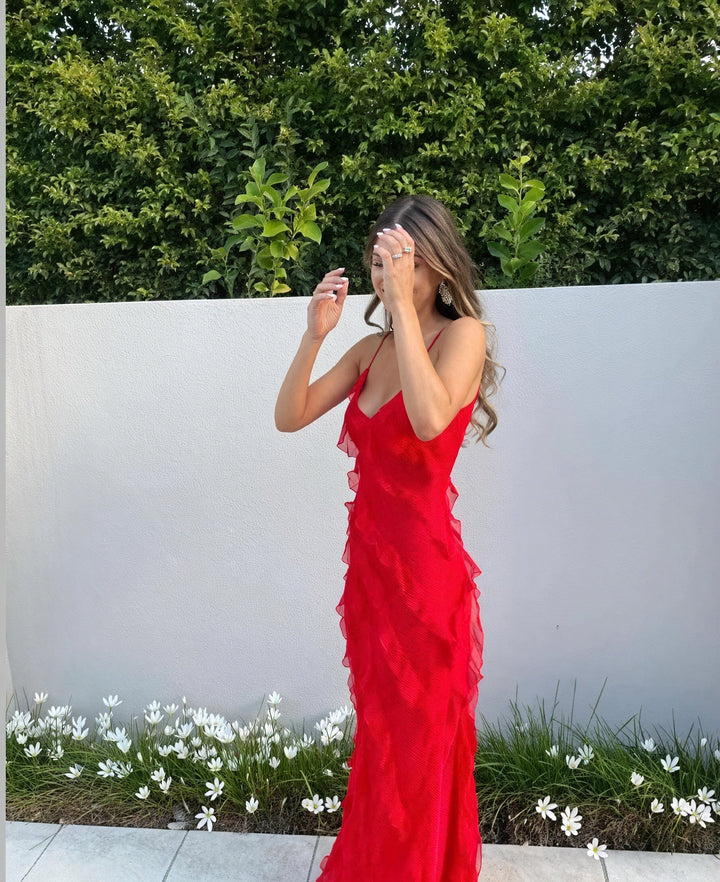 Susanna – Abito Maxi A Balze Con Spalline Sottili E Vestibilità Ampia 5