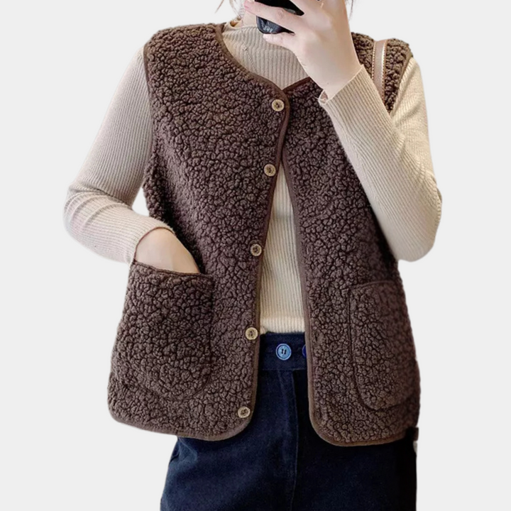 Gilet Donna in Sherpa con Bottoni Vestibilità Comoda - Vesarelli
