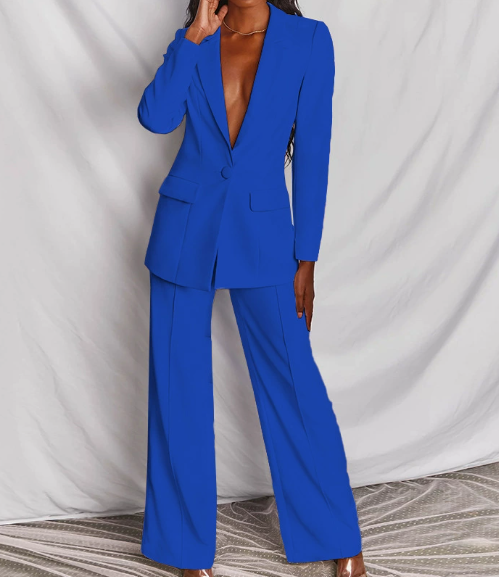 Tailleur Donna Elegante Ricamato Scollatura Profonda Silhouette - Vesarelli