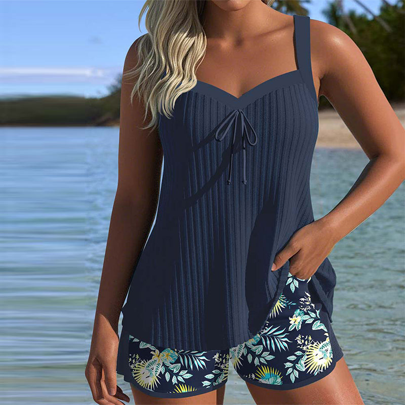 Tankini Donna a Righe con Pantaloncini Spiaggia Comodo Elegante - Vesarelli