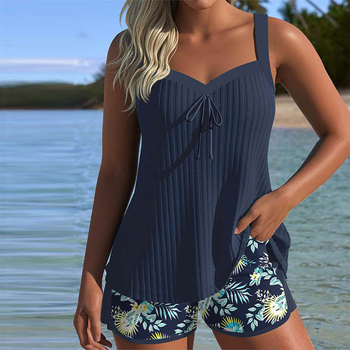 Tankini Donna a Righe con Pantaloncini Spiaggia Comodo Elegante - Vesarelli