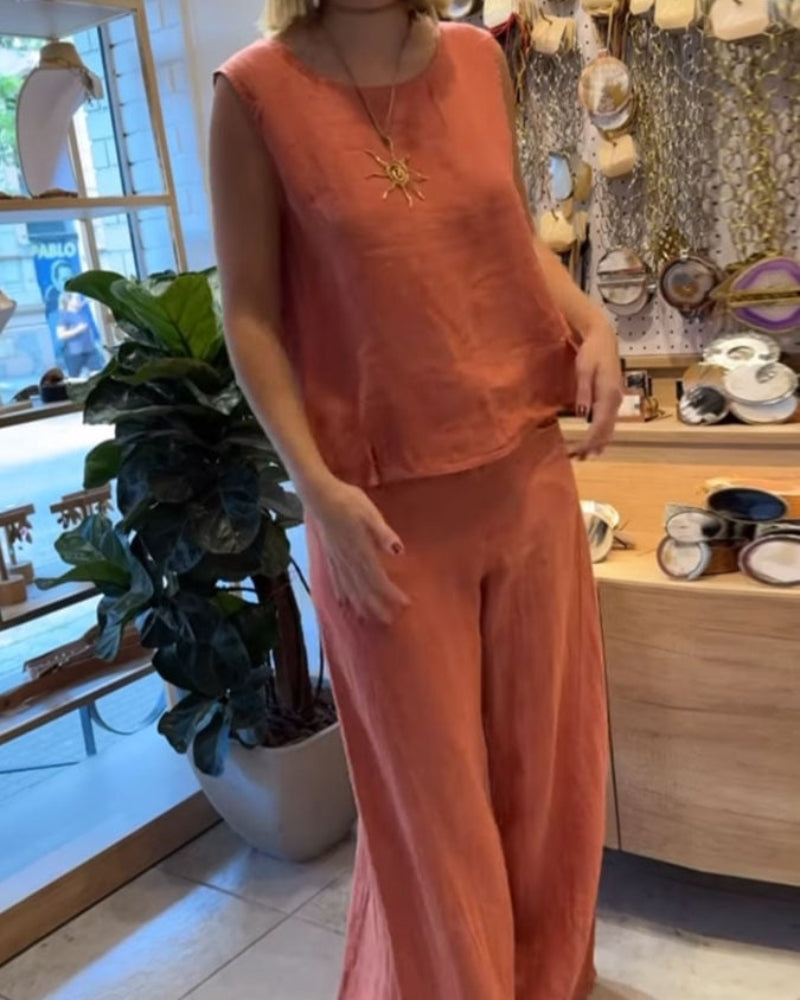 Tessa | Completo Donna Eleganti in Cotone Leggero con Top Senza Maniche e Pantaloni a Gamba Larga 1