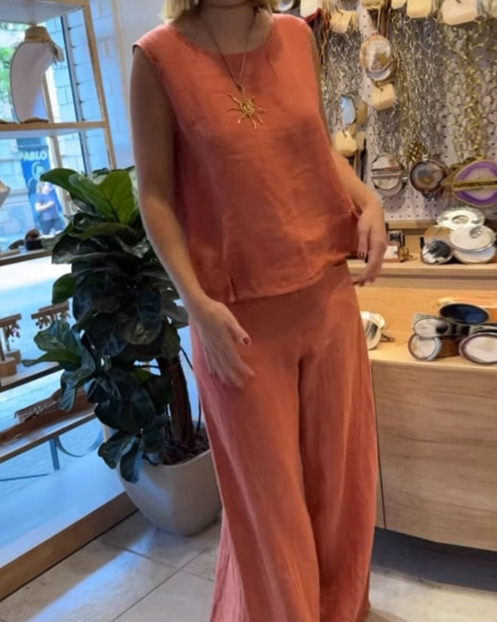 Tessa | Completo Donna Eleganti in Cotone Leggero con Top Senza Maniche e Pantaloni a Gamba Larga 1