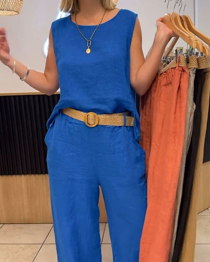 Tessa | Completo Donna Eleganti in Cotone Leggero con Top Senza Maniche e Pantaloni a Gamba Larga 6