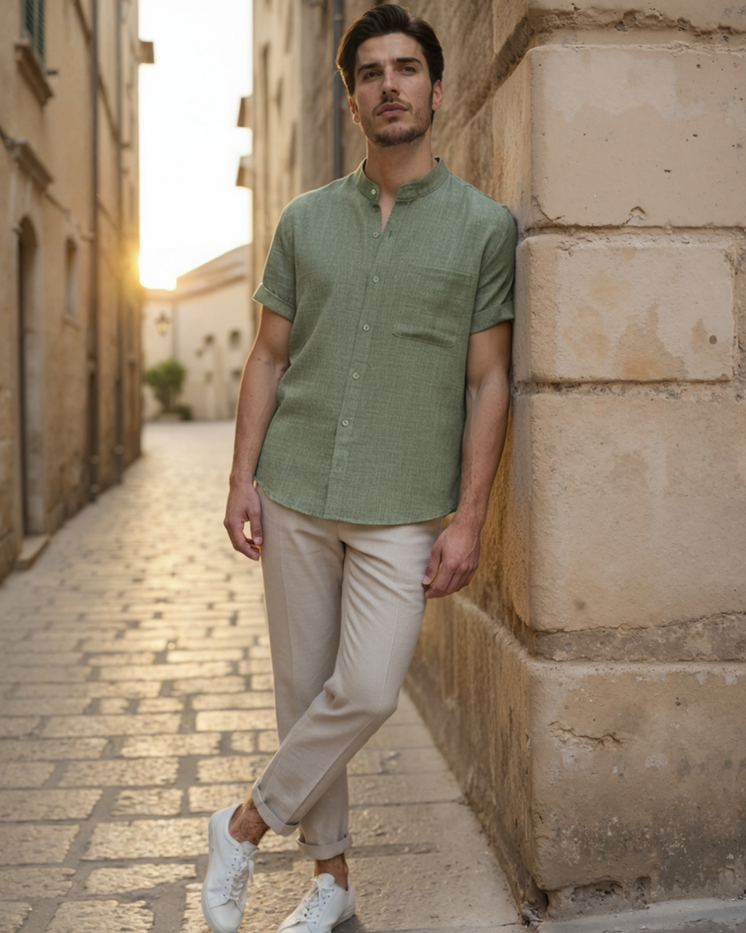 Camicia Uomo Colletto Mandarino Stile Essenziale Comfort