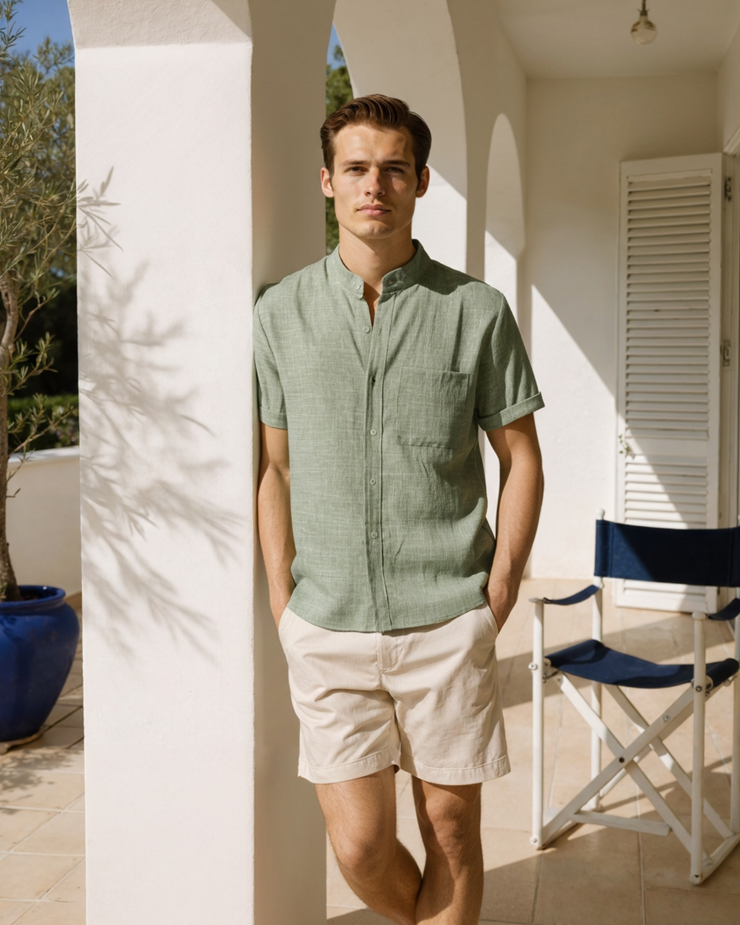 Camicia Uomo Colletto Mandarino Stile Essenziale Comfort