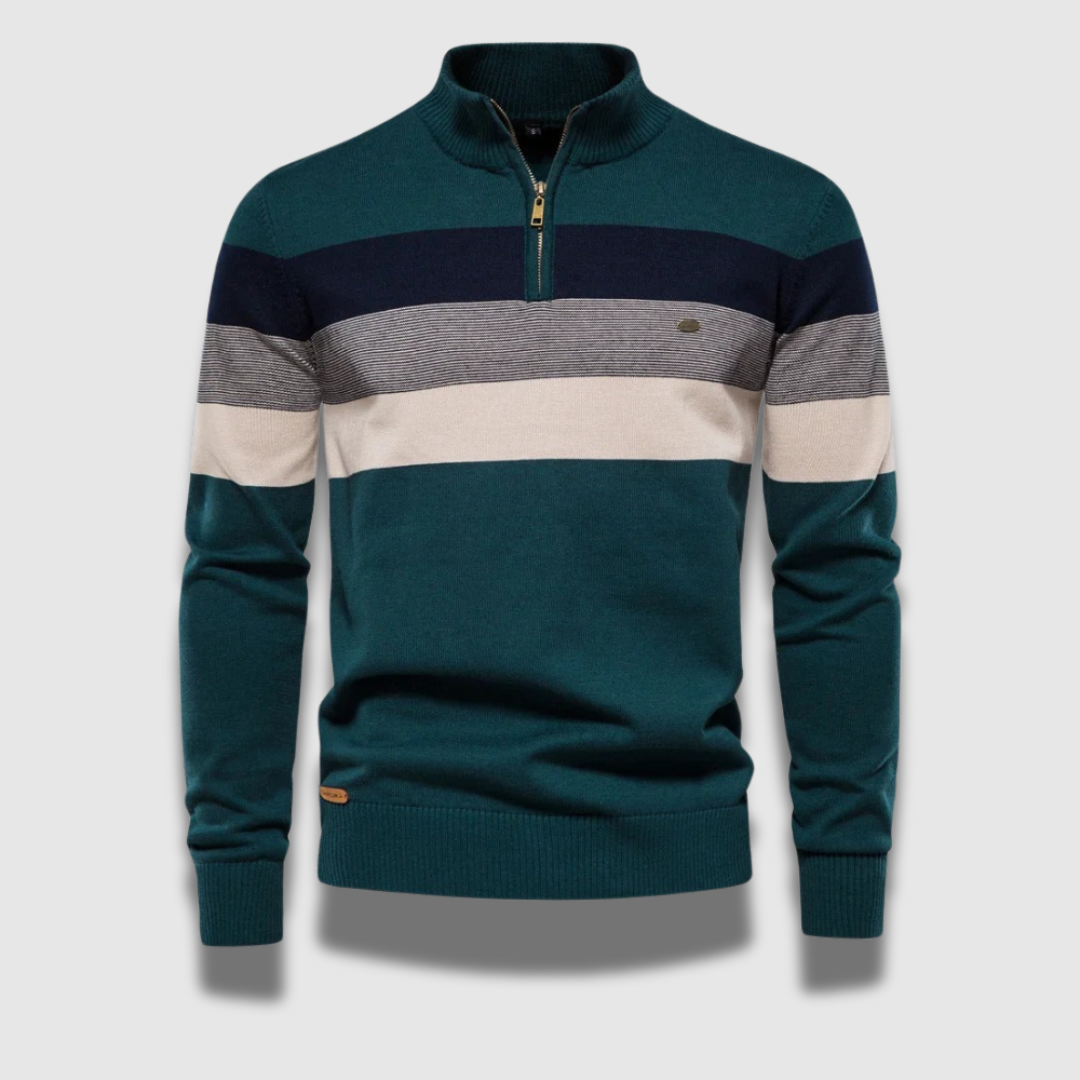 Maglione Uomo con Zip Tessuto a Righe Regular Fit