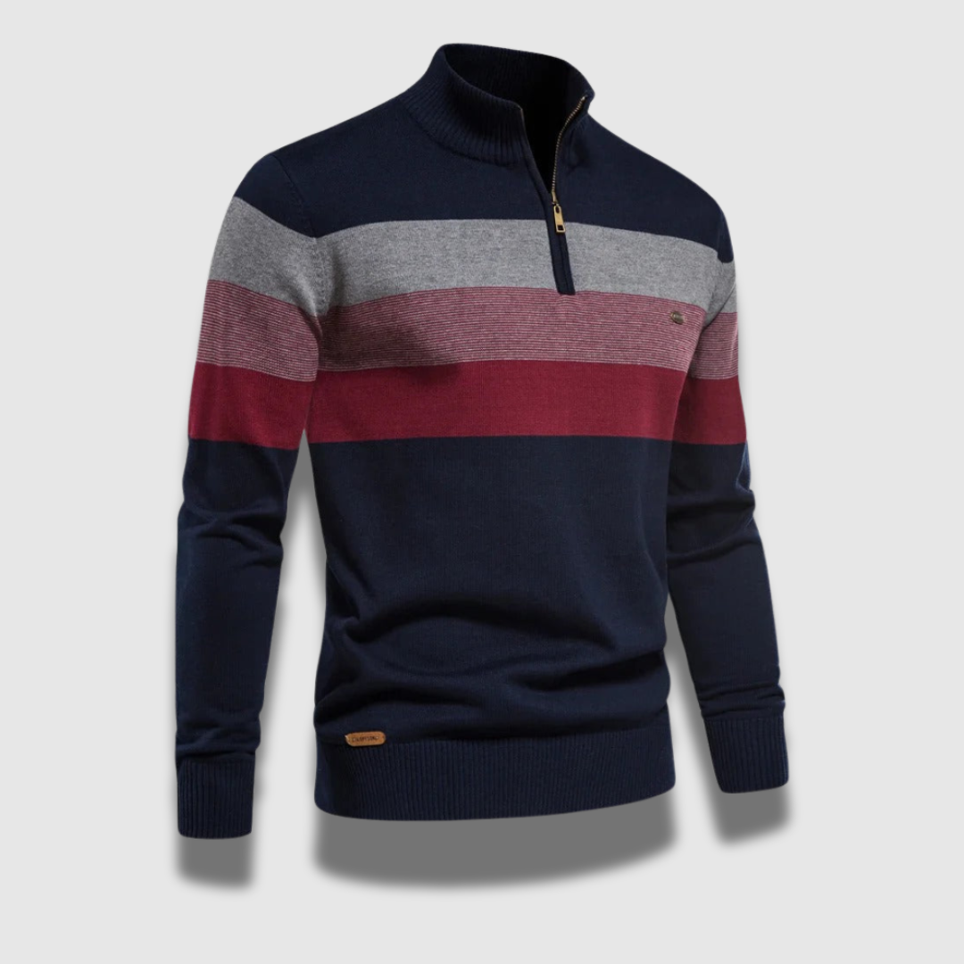 Maglione Uomo con Zip Tessuto a Righe Regular Fit