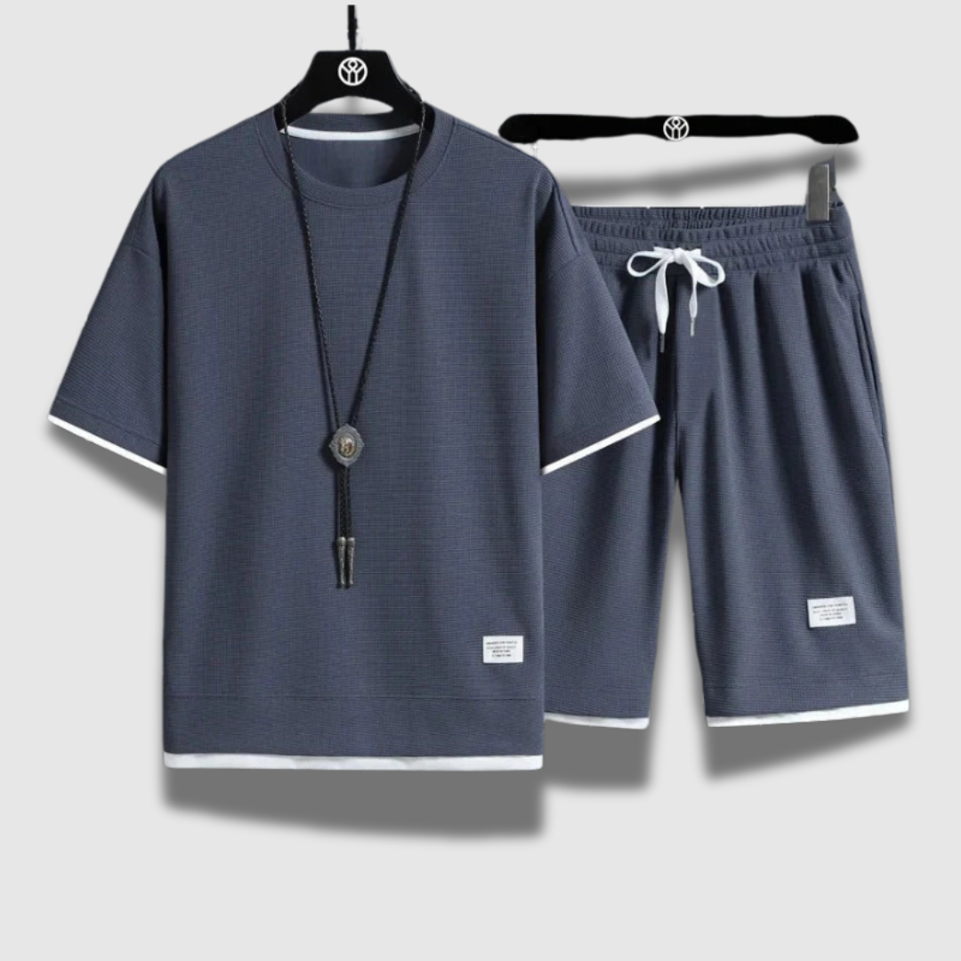 Set Uomo Camicia Cotone Pantaloncini Casual Vestibilità Comoda - Vesarelli