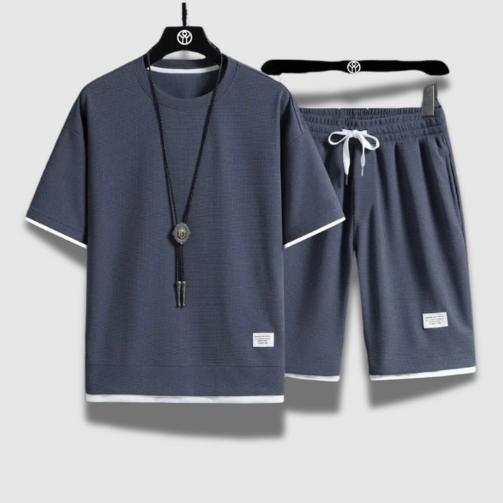 Set Uomo Camicia Cotone Pantaloncini Casual Vestibilità Comoda - Vesarelli