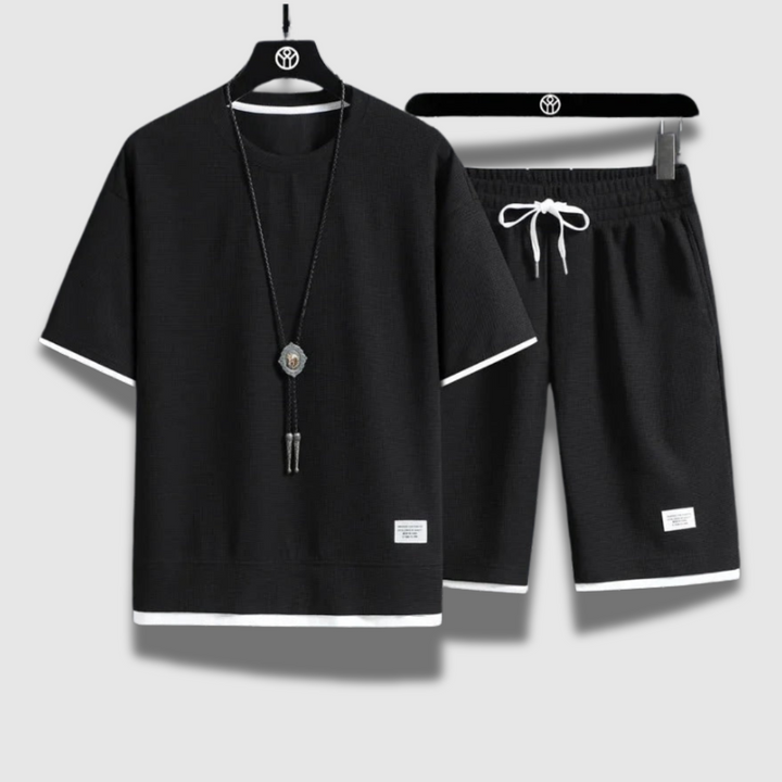 Set Uomo Camicia Cotone Pantaloncini Casual Vestibilità Comoda
