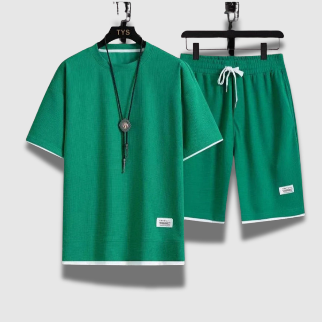 Set Uomo Camicia Cotone Pantaloncini Casual Vestibilità Comoda