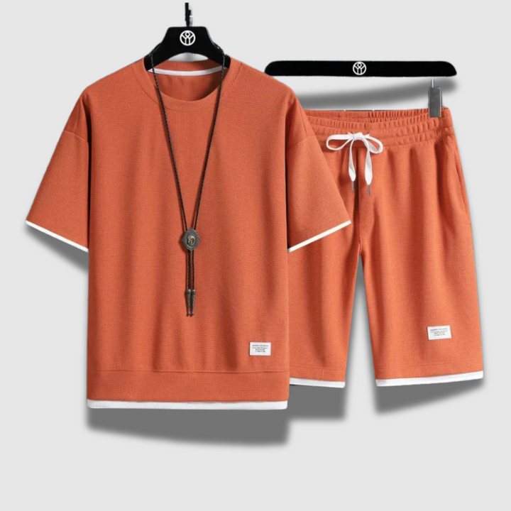 Set Uomo Camicia Cotone Pantaloncini Casual Vestibilità Comoda