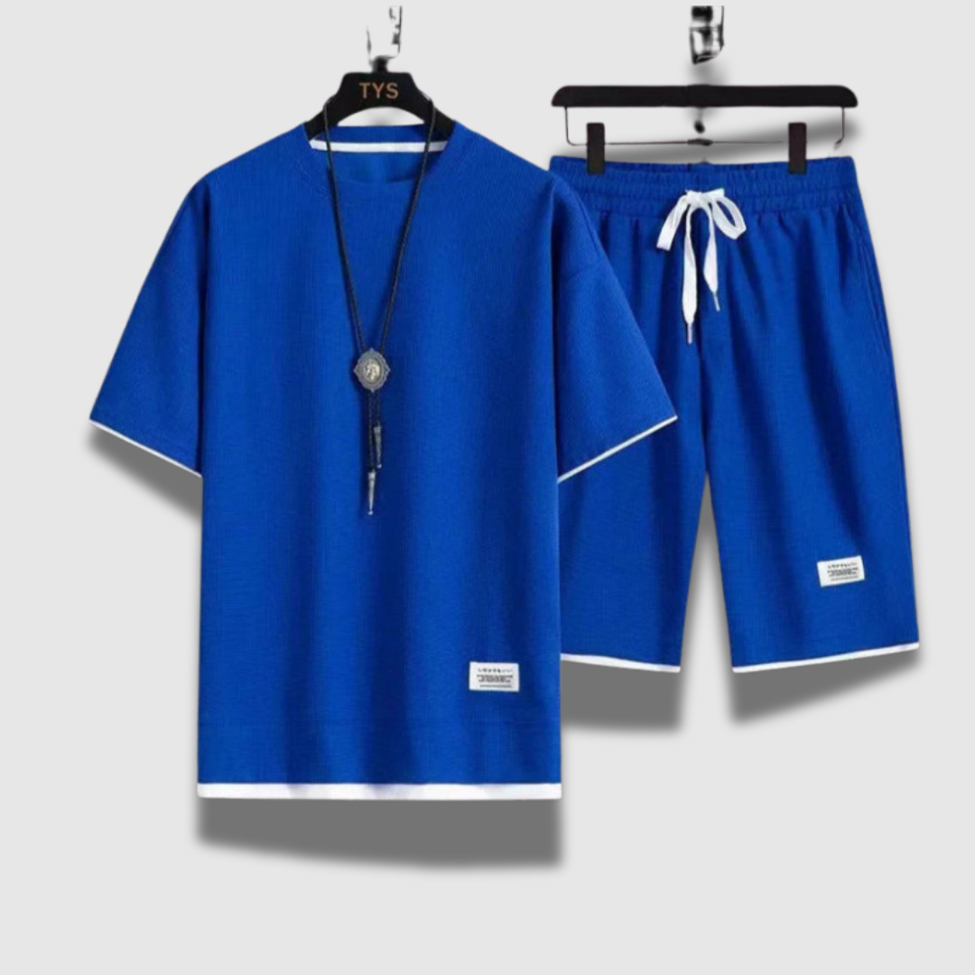 Set Uomo Camicia Cotone Pantaloncini Casual Vestibilità Comoda