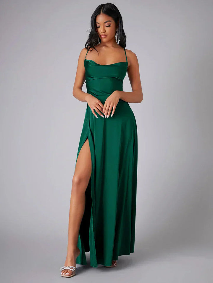 Abito Maxi Donna Scollo Cowl Spacco Laterale Elegante - Vesarelli