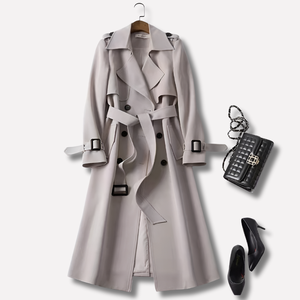 Trench Lungo Donna Elegante in Stile Vintage, Soprabito Donna Raffinato per Inverno 2