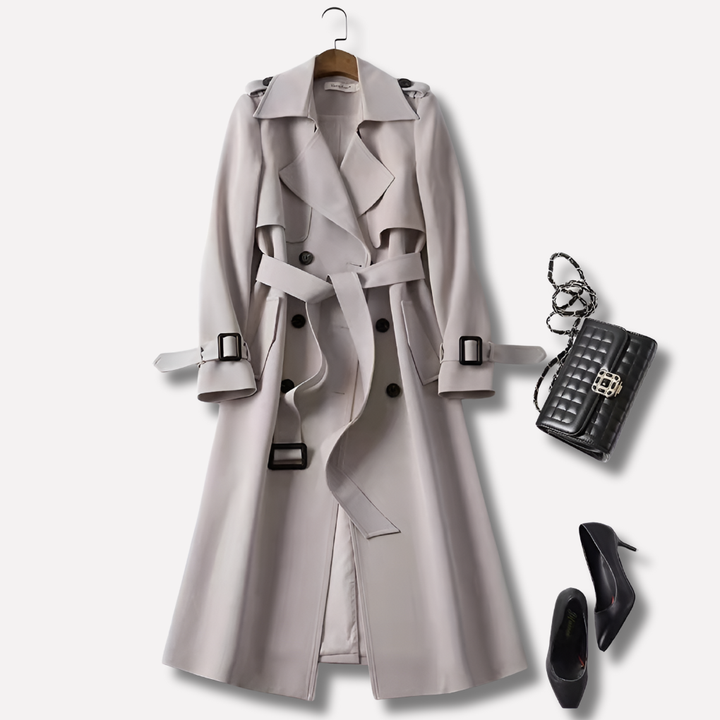 Trench Lungo Donna Elegante in Stile Vintage, Soprabito Donna Raffinato per Inverno 2