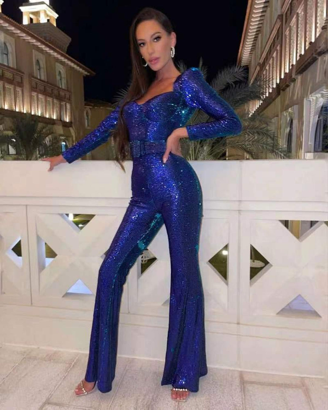 Tuta Donna da Sera Scintillante con Cintura Elegante - Vesarelli