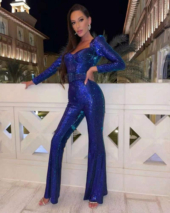 Tuta Donna da Sera Scintillante con Cintura Elegante - Vesarelli