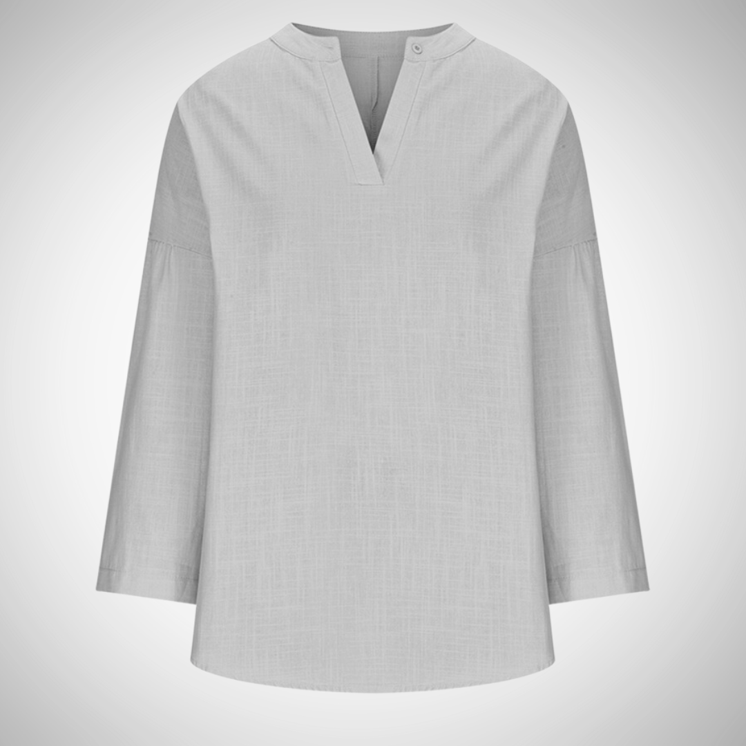 Camicia Donna Scollo a V Maniche Lunghe Arrotolabili Estiva