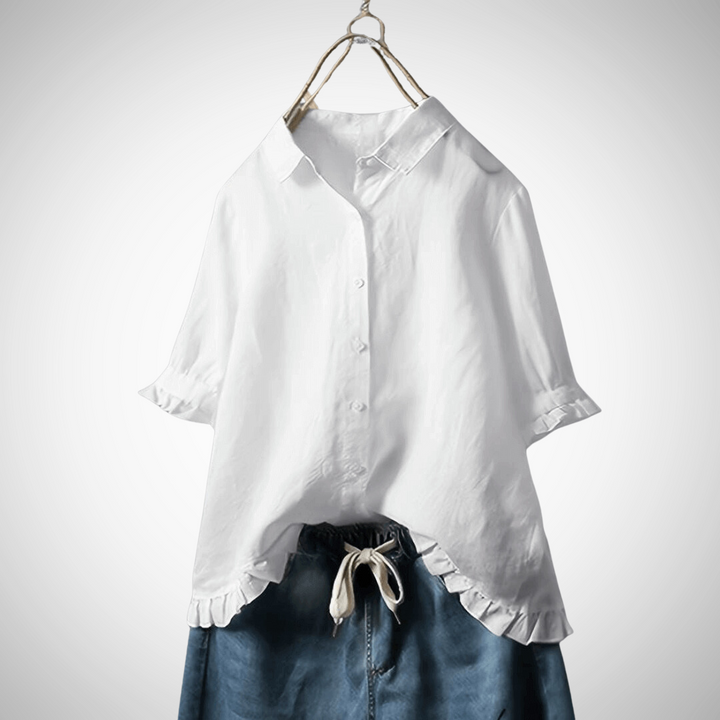 Camicia Donna Lino Maniche Corte Stile Casual Estivo
