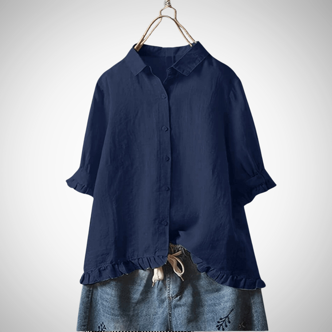 Camicia Donna Lino Maniche Corte Stile Casual Estivo