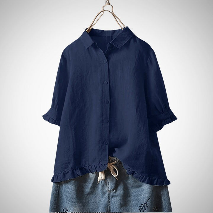 Camicia Donna Lino Maniche Corte Stile Casual Estivo