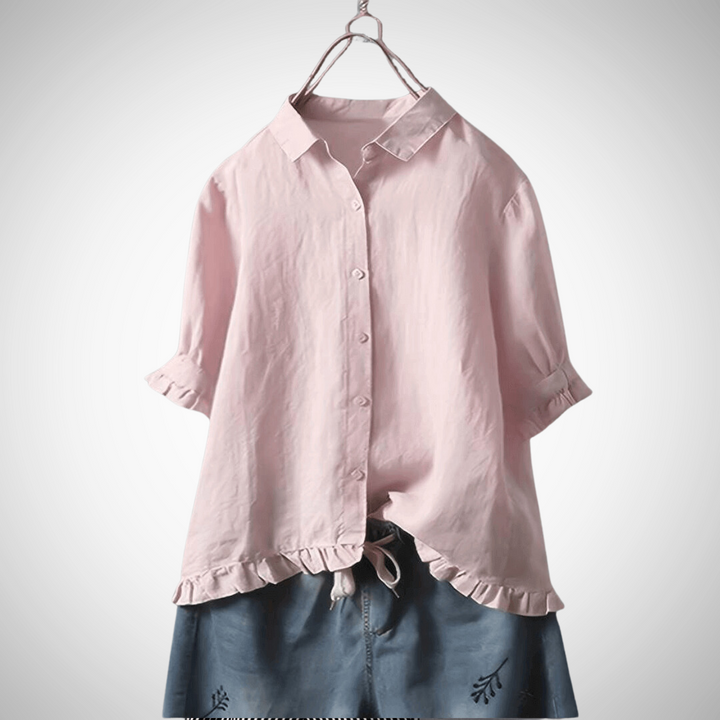 Camicia Donna Lino Maniche Corte Stile Casual Estivo