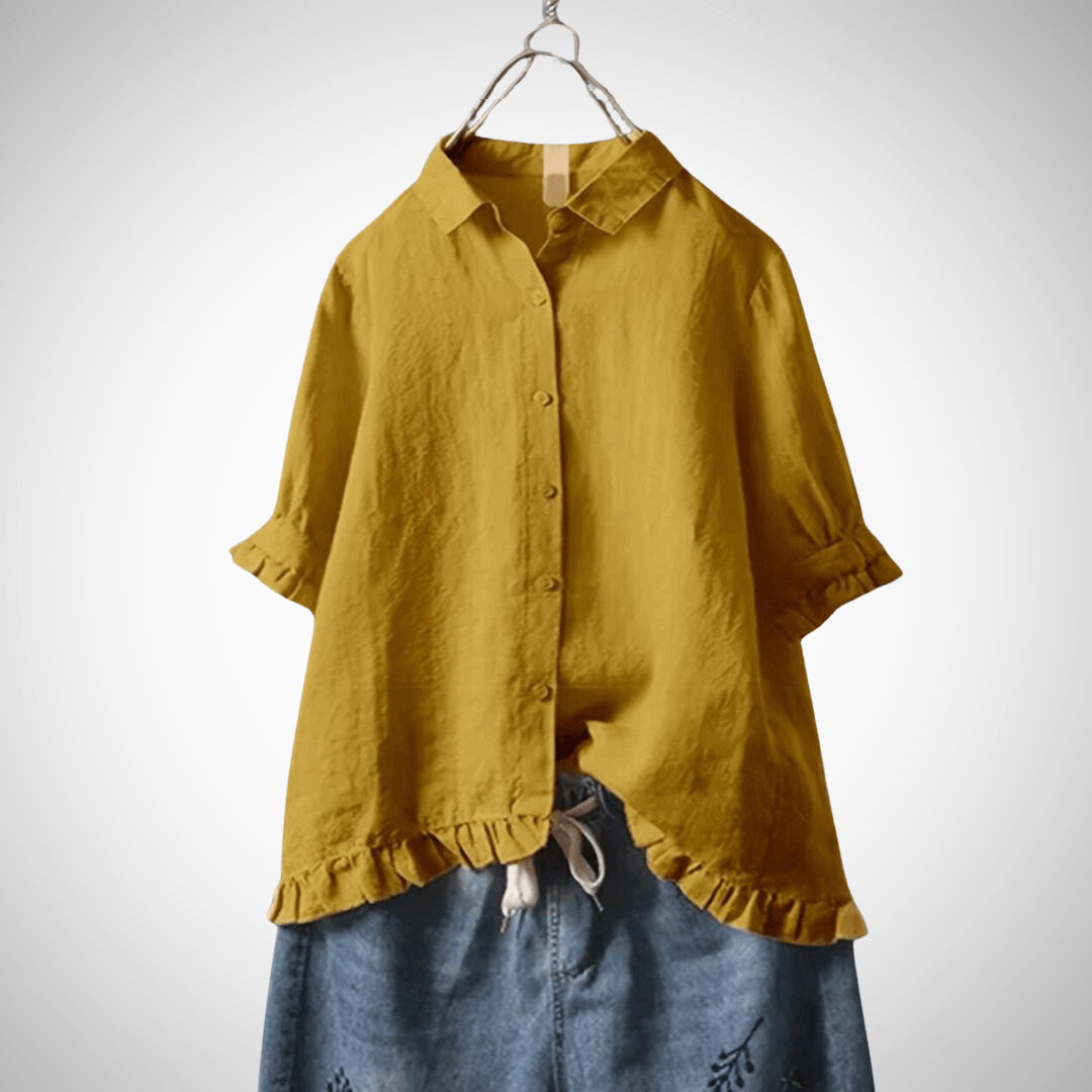 Camicia Donna Lino Maniche Corte Stile Casual Estivo