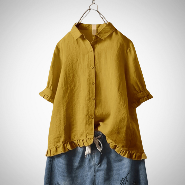 Camicia Donna Lino Maniche Corte Stile Casual Estivo