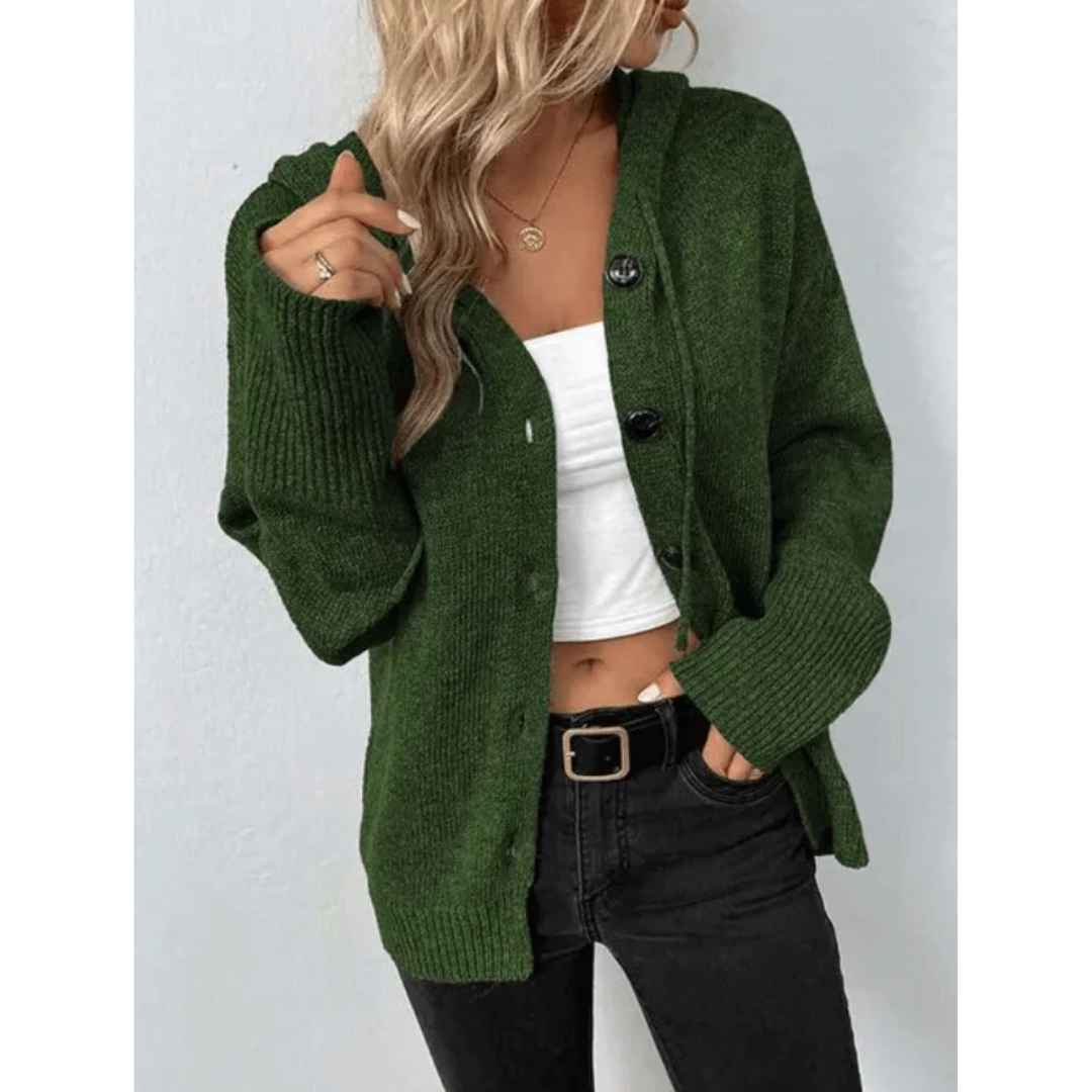 Cardigan Gilet Donna in Maglia con Cappuccio Scollo a V Abbottonato