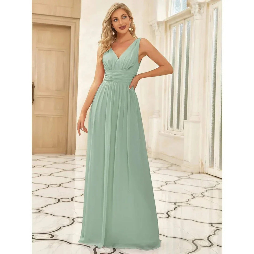 Abito Maxi Donna Scollo a V Stile Elegante Classico - Vesarelli