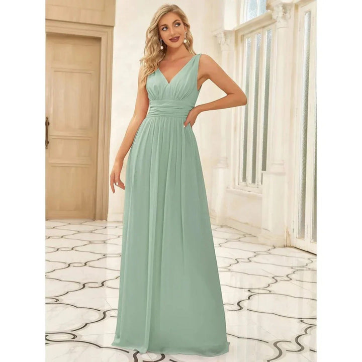 Abito Maxi Donna Scollo a V Stile Elegante Classico - Vesarelli