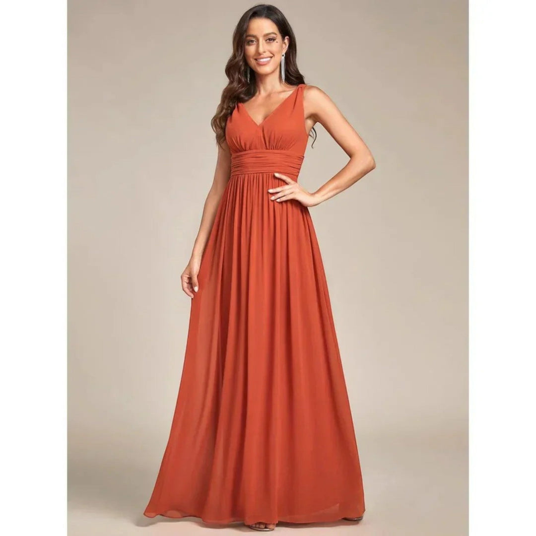 Abito Maxi Donna Scollo a V Stile Elegante Classico