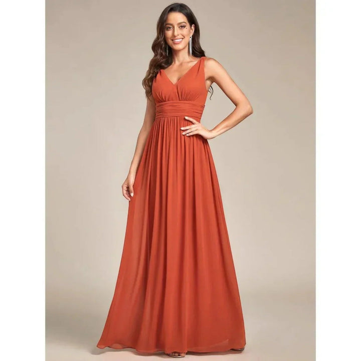Abito Maxi Donna Scollo a V Stile Elegante Classico