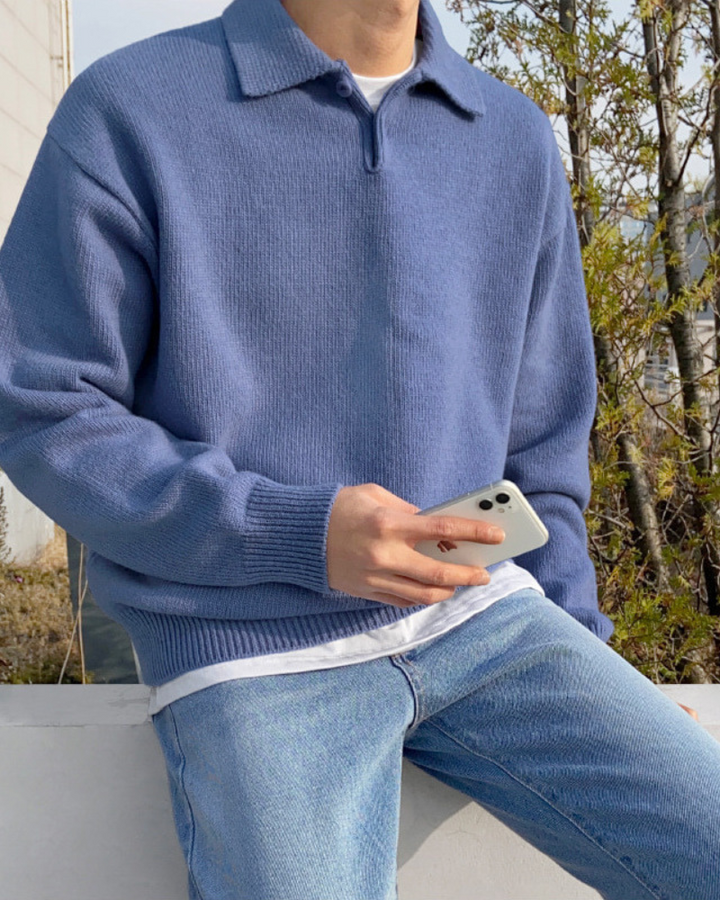 Maglione Uomo in Lana Mezza Zip Comfort Essenziale