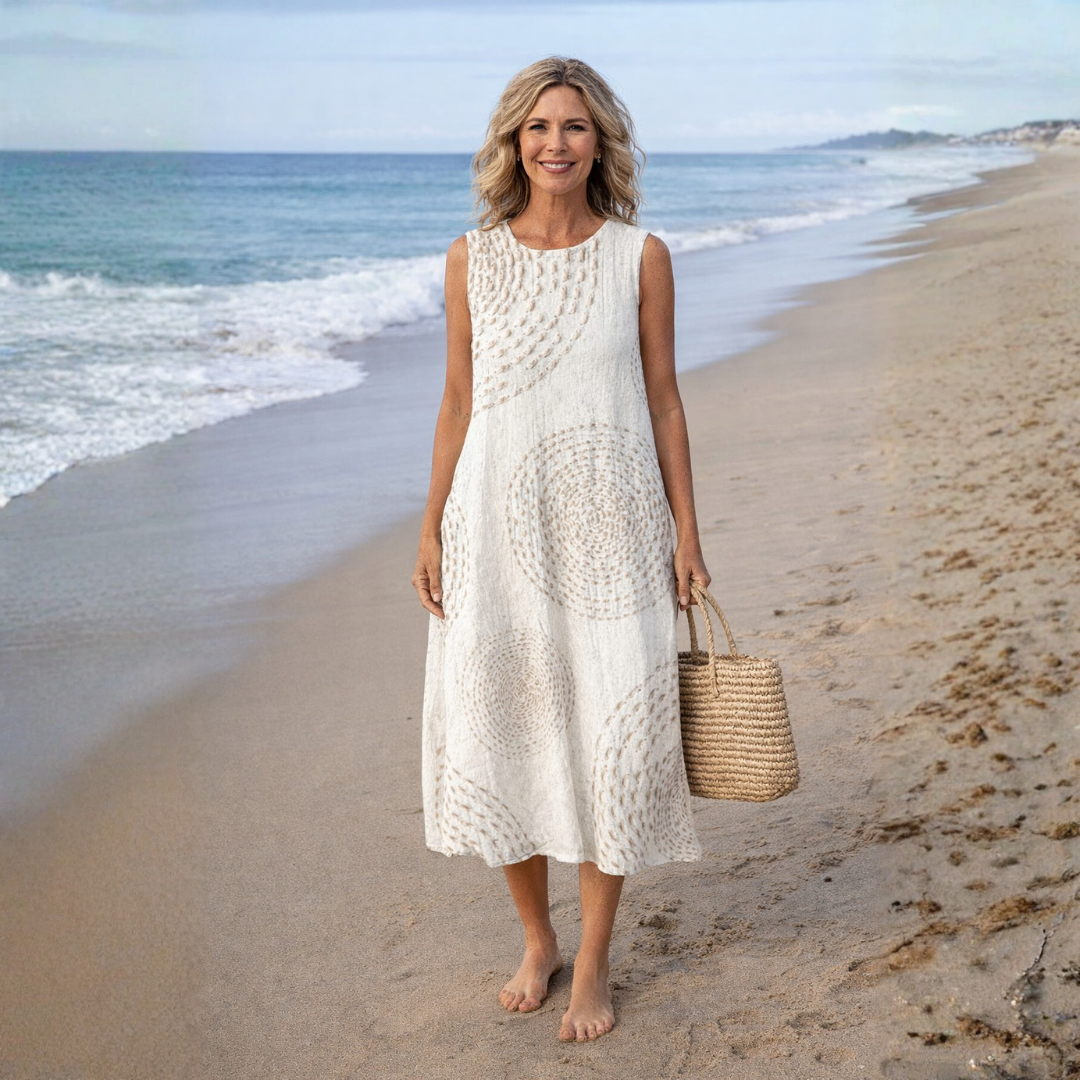 Abito Midi Donna Senza Maniche Tessuto Leggero Stile Casual Retrò