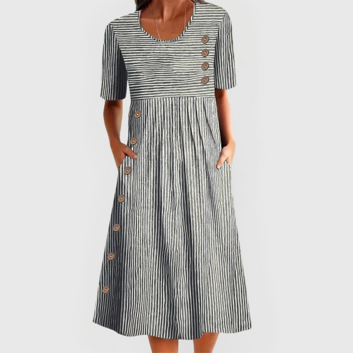 Abito Midi Donna Motivo Geometrico Vestibilità Classica