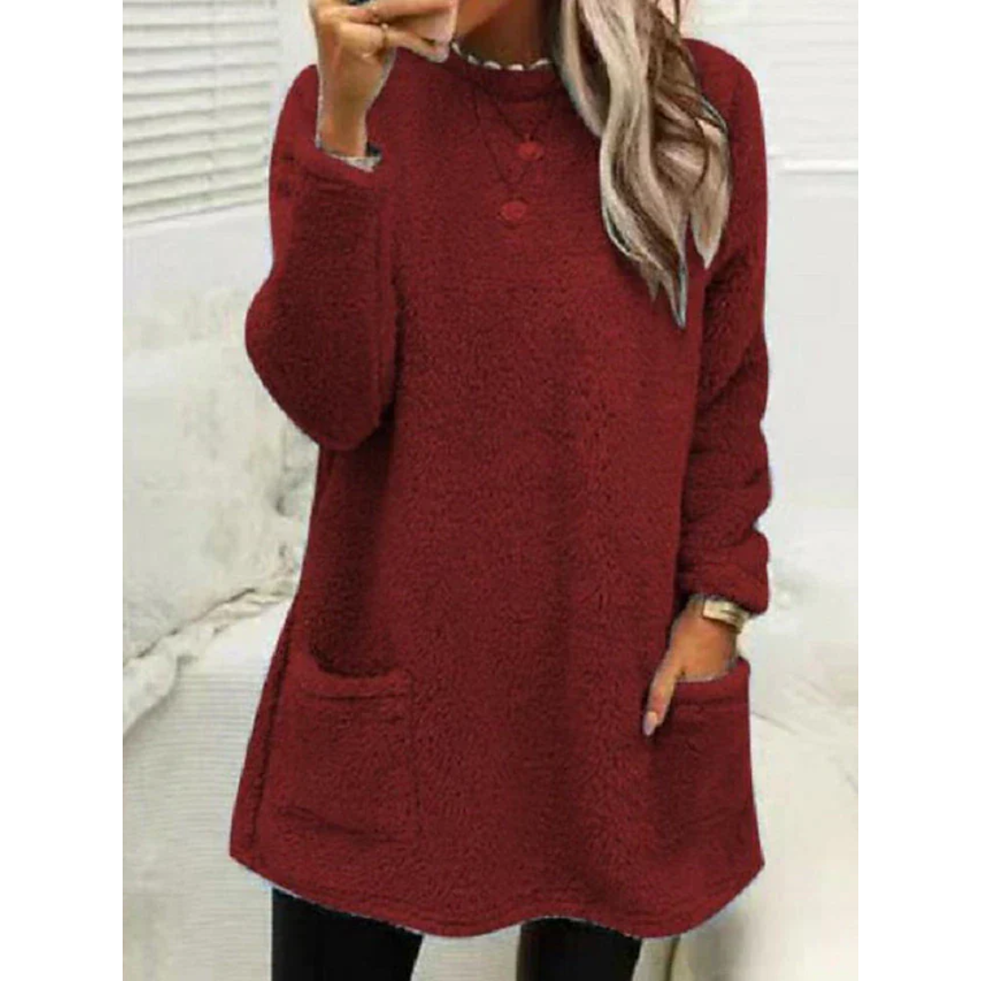 Maglione Donna Teddy Morbido Oversize con Tasche