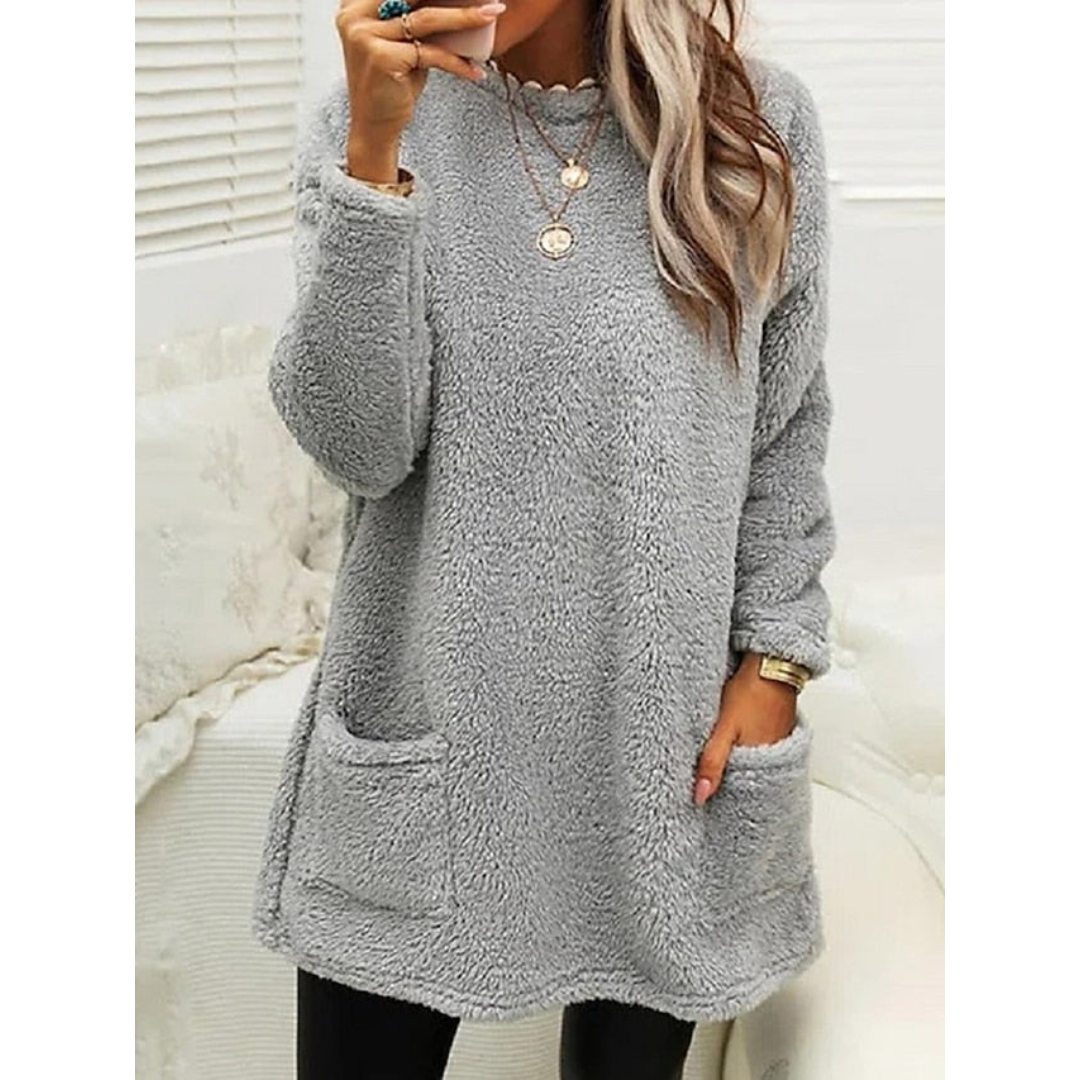 Maglione Donna Teddy Morbido Oversize con Tasche
