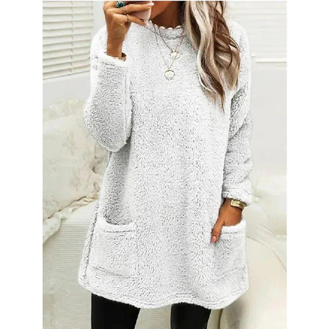 Maglione Donna Teddy Morbido Oversize con Tasche