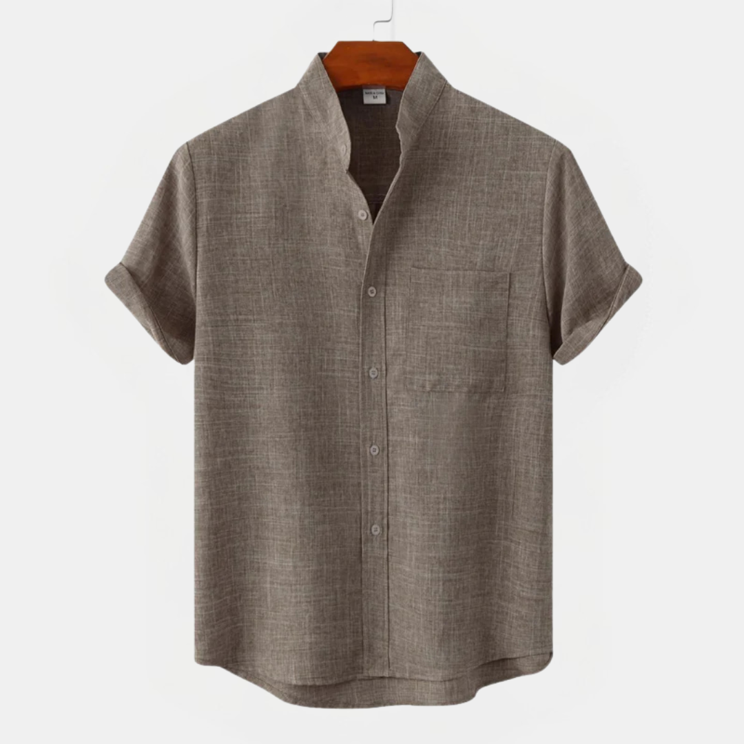 Camicia Uomo Cotone Manica Corta Collo alla Coreana - Vesarelli