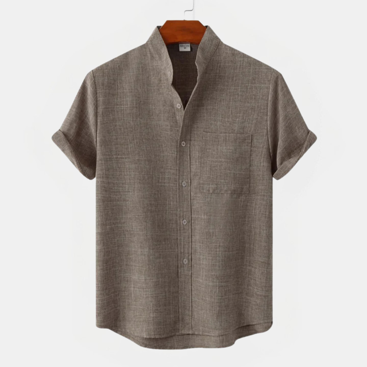 Camicia Uomo Cotone Manica Corta Collo alla Coreana - Vesarelli