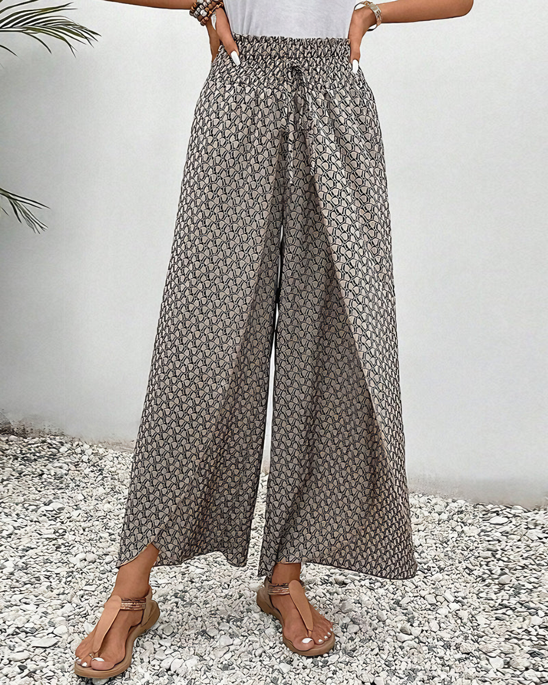Pantaloni Donna Larga Vita Alta Vestibilità Rilassata Casual