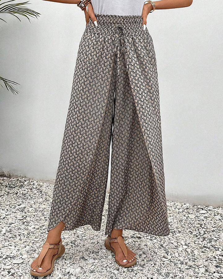 Pantaloni Donna Larga Vita Alta Vestibilità Rilassata Casual