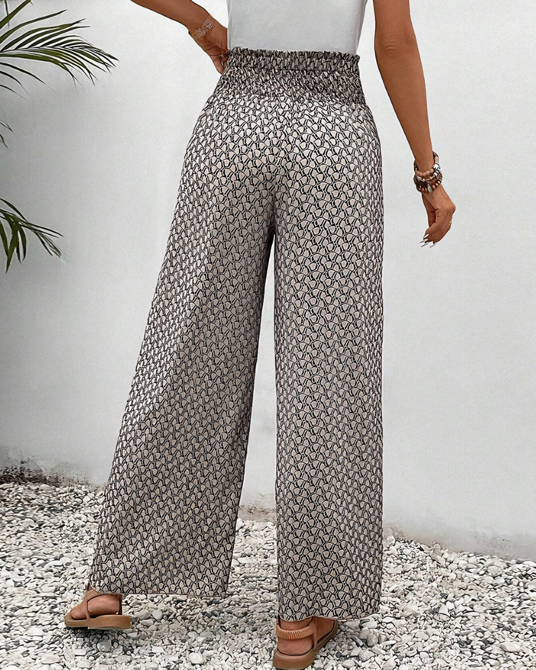 Pantaloni Donna Larga Vita Alta Vestibilità Rilassata Casual